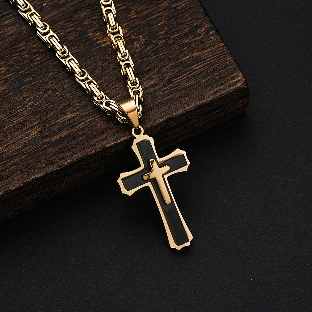 Planderful Three Layer Cross Necklace Titanium Steel For Boys Bold Domineering Hip Hop Style Everyday Genie