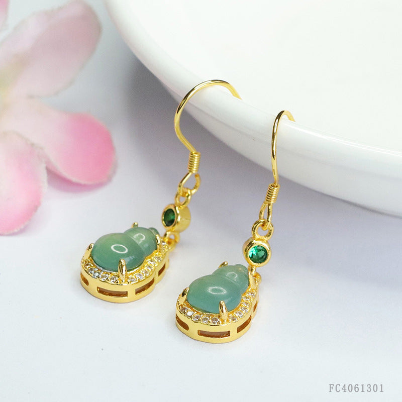 Blue-Water Jadeite Gourd Drop Earrings
