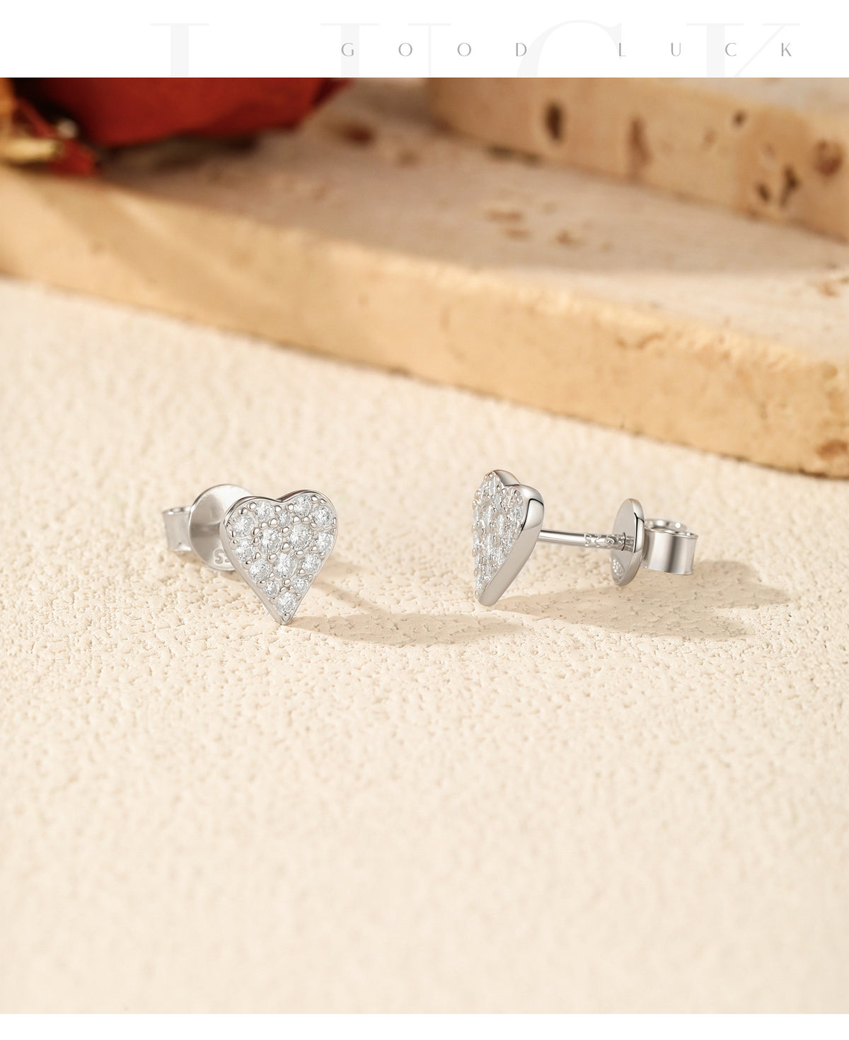 925 Sterling Silver Petite Heart Moissanite Studs