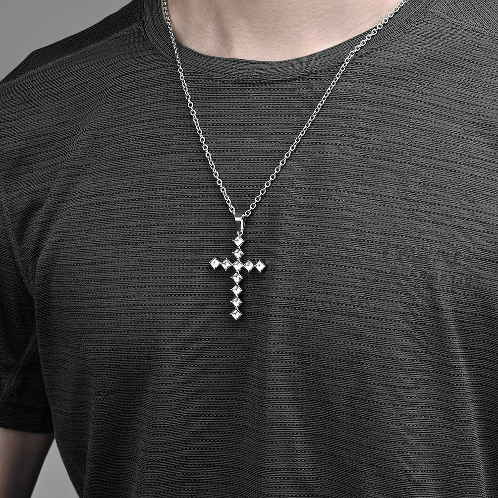 European And American Gender-Free Light Luxury Zircon Cross Necklace