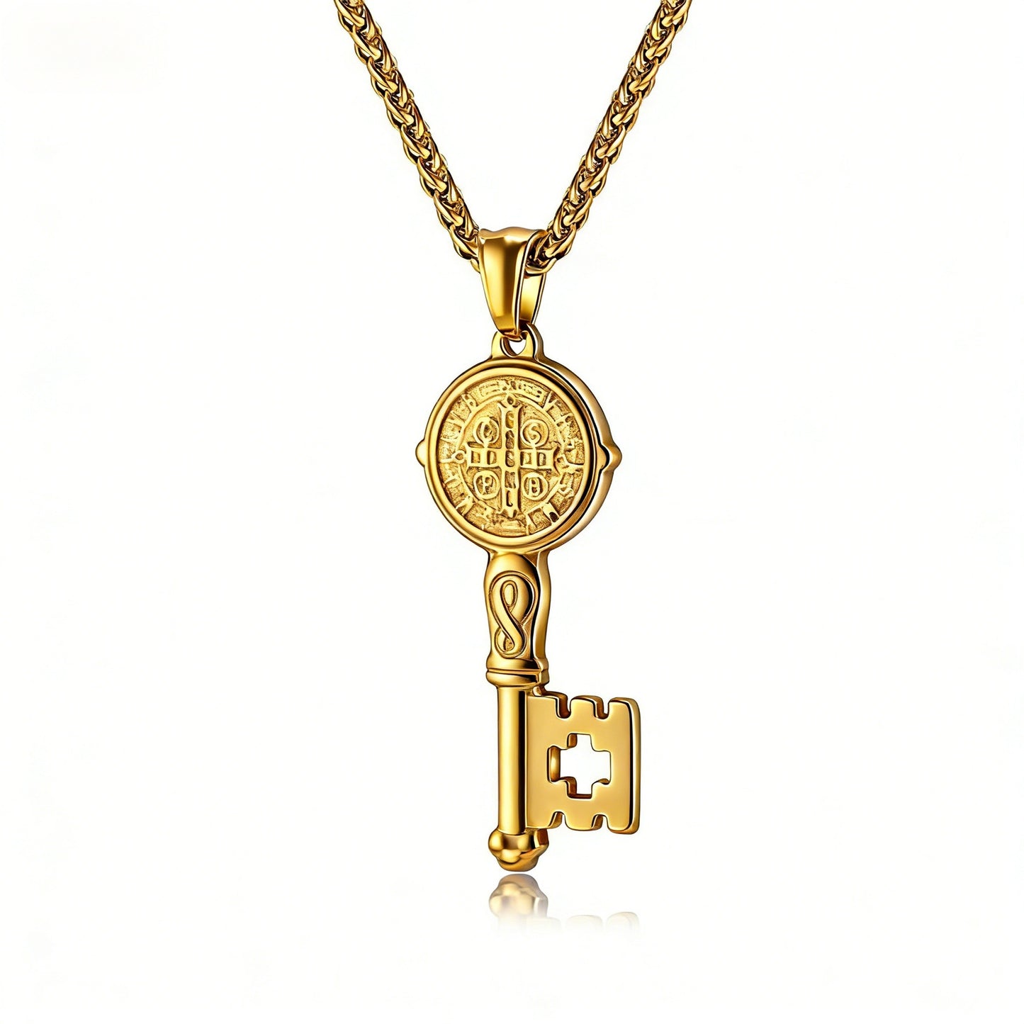 Planderful Saint Benedict Key Necklace Exorcist Titanium Steel Protection Pendant For Gothic Jewelry Lovers
