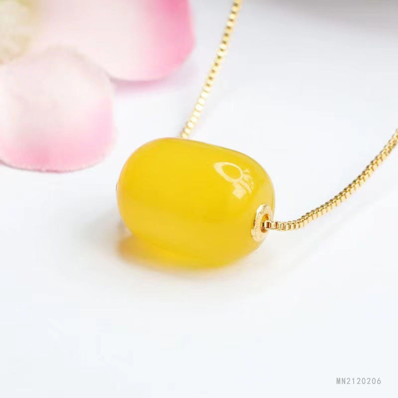 Yellow Chalcedony 18K Gold-Set Barrel Pendant — No Chain
