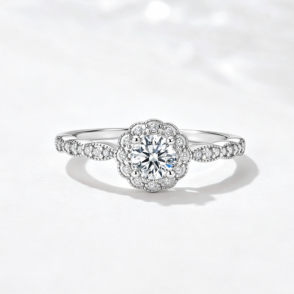 S925 Sterling Silver Micro-Inlaid Zircon Ring Classic Marriage Proposal Engagement Ring Advanced