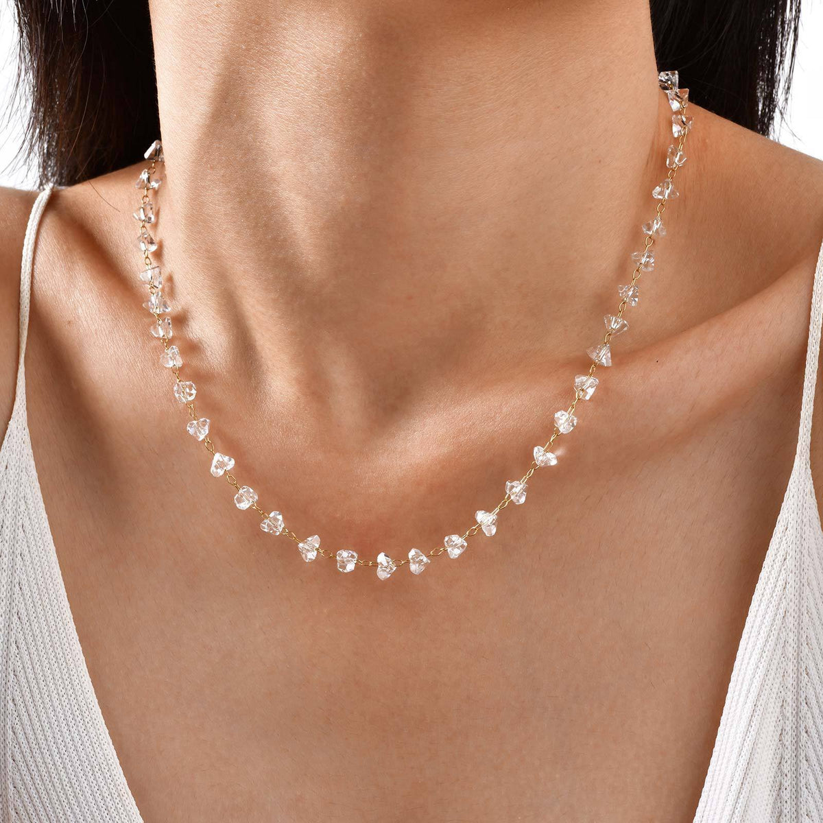Stainless Steel Irregular Geometric Layered Transparent Bead Necklace Bracelet Anklet