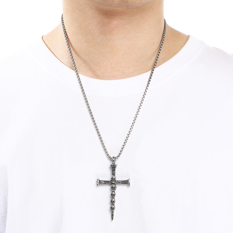 Breath Whistle Can Blow Decompression Pendant, Smear Ghost Head Cross Stainless Steel Necklace