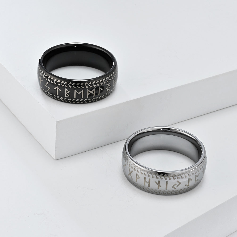 Cross-Border Retro Viking Letter Tungsten Steel Ring