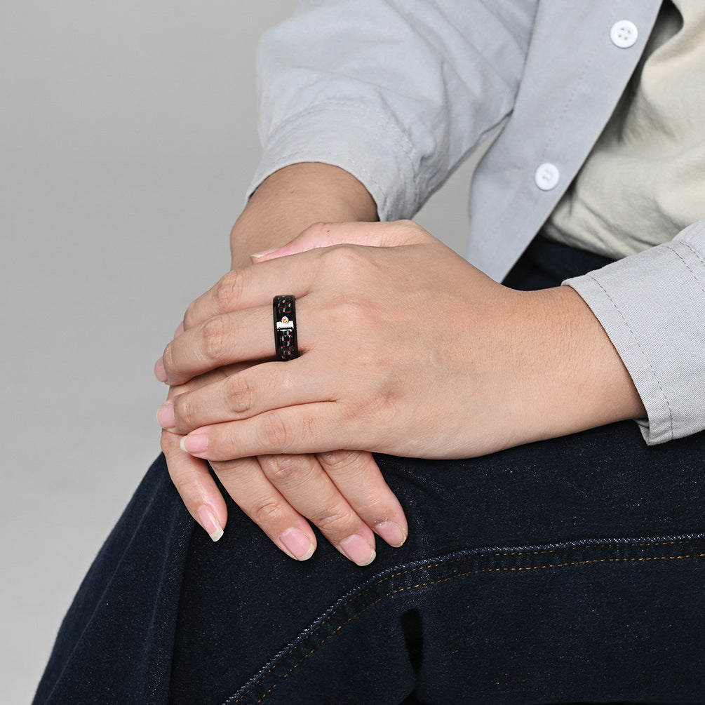Stainless Steel Zircon Carbon Fiber Ring Men's