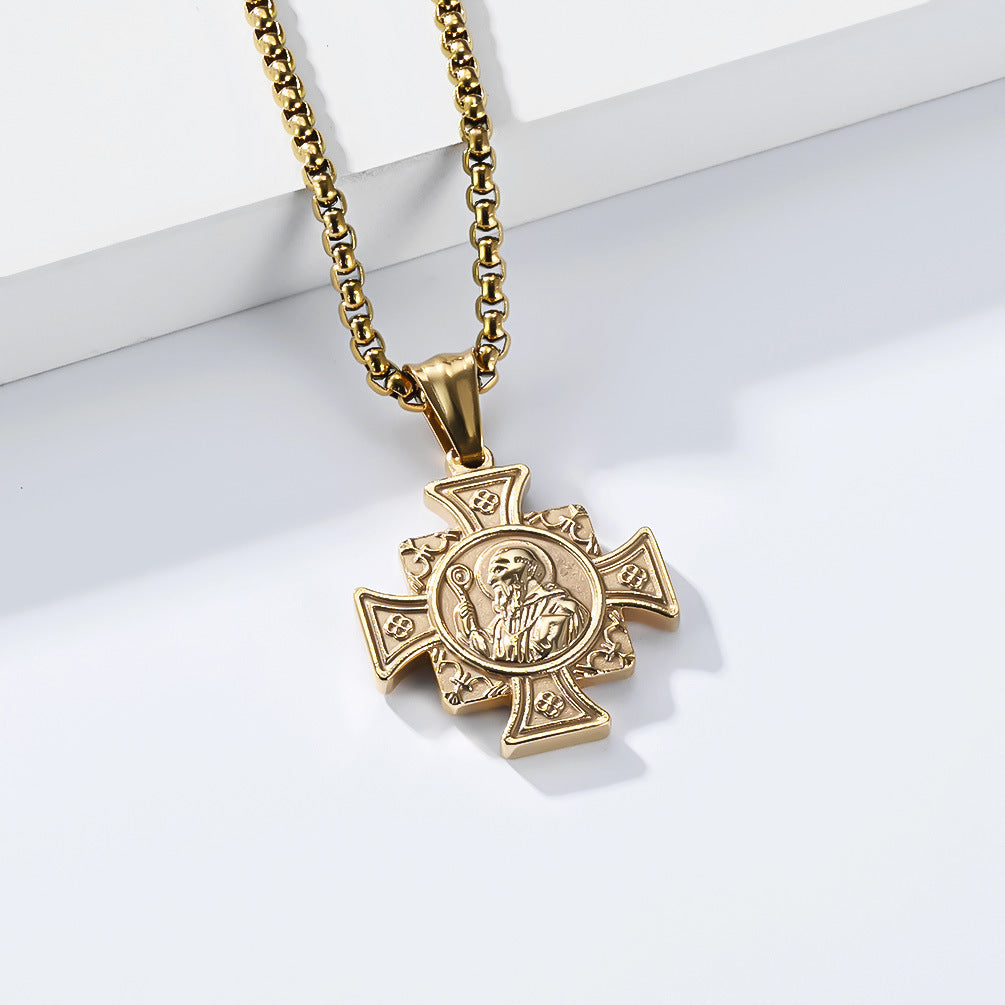 Planderful St Benedict Exorcism Necklace Titanium Steel Pendant for Men European American Retro Collection