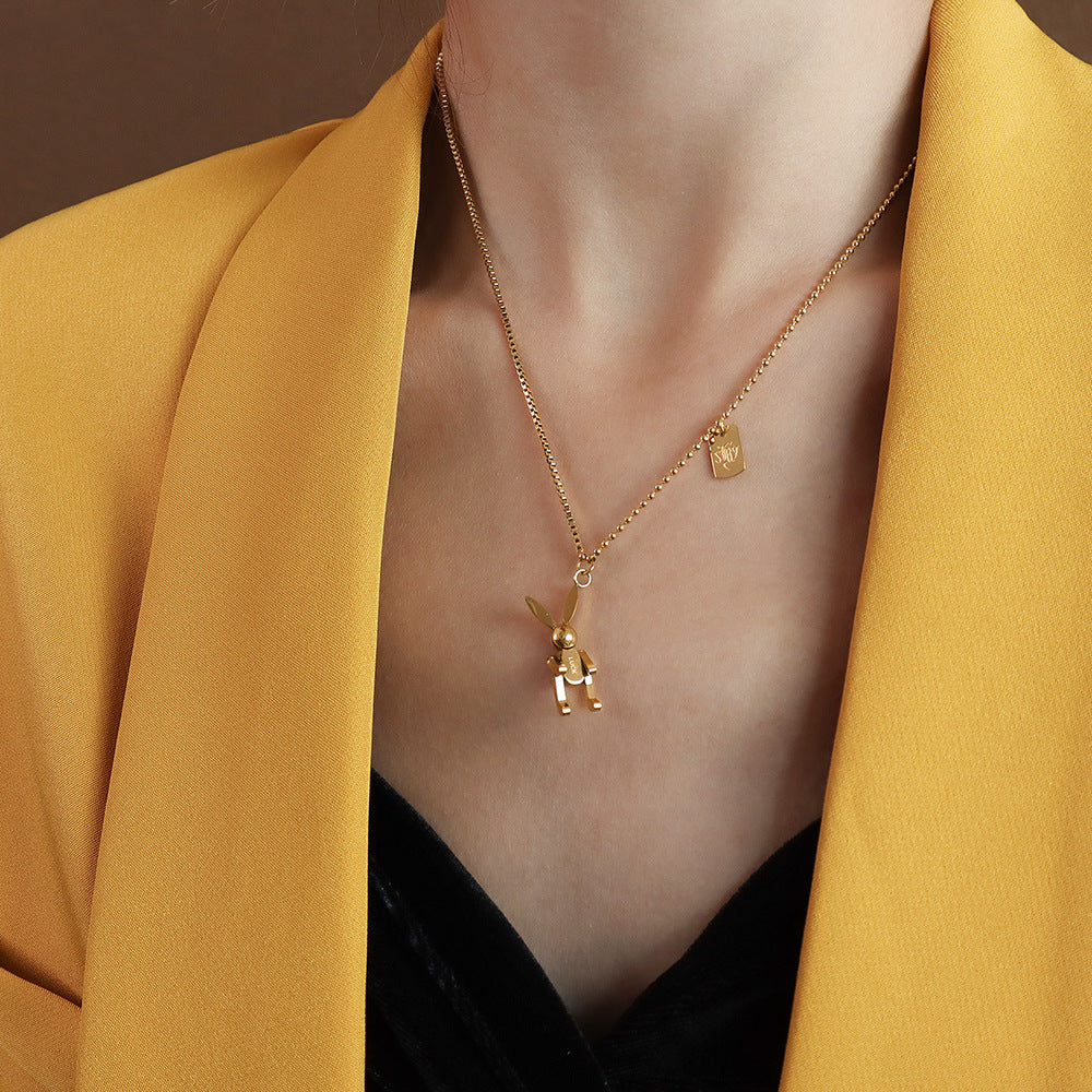 Rabbit Block Splice Titanium Steel Necklace - Korea Edition