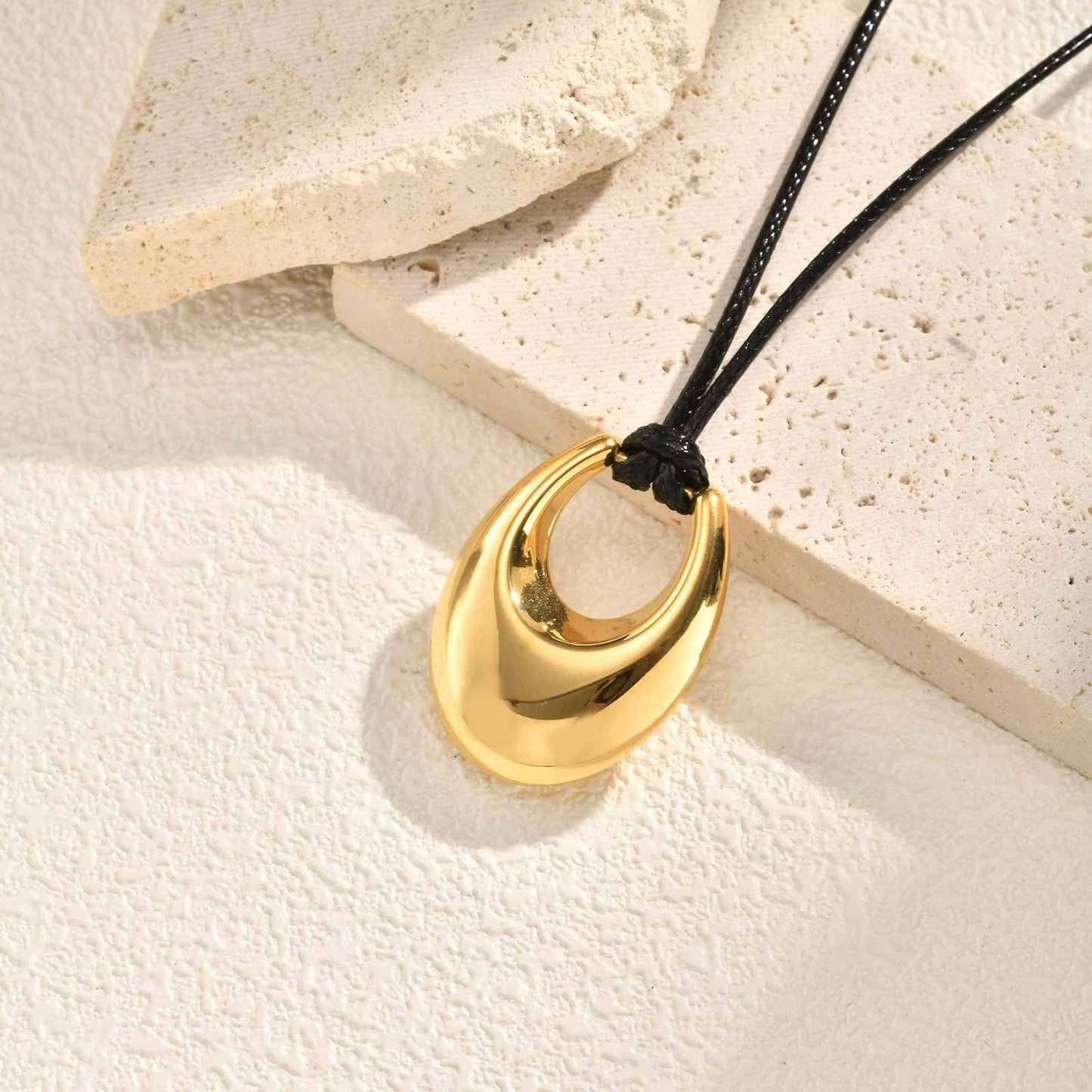 Stainless Steel Geometric Hollow Pendant Star Conch Small Flower Wax Rope Necklace