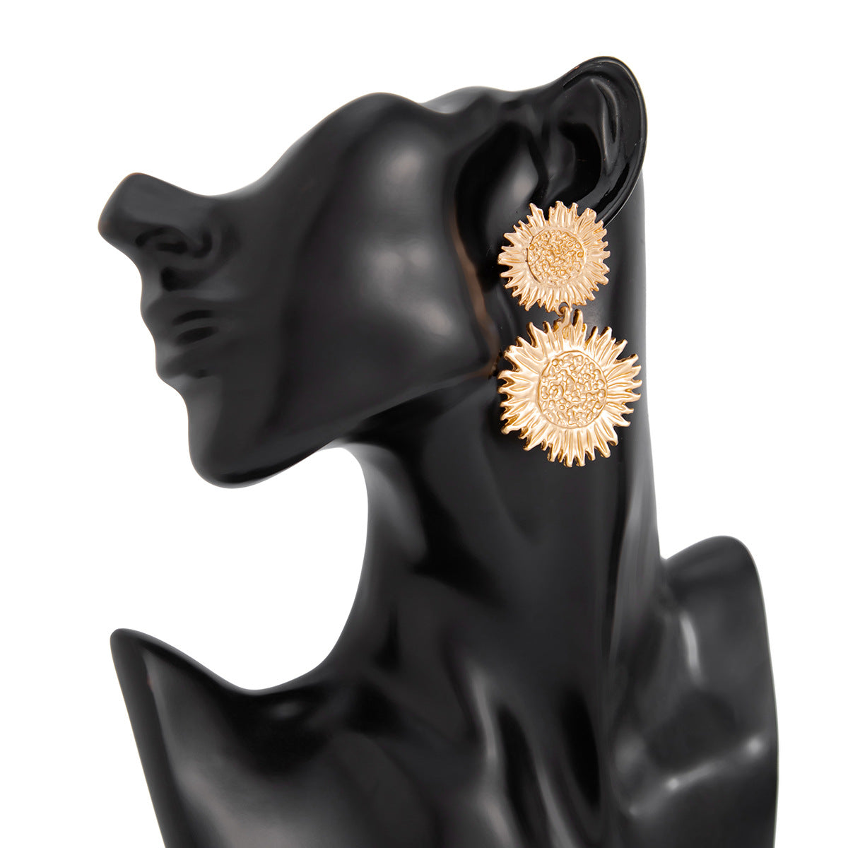 Planderful Vienna Verve Three Dimensional Sunflower Pendant Stud Earrings For Women Statement Retro Liquid Style