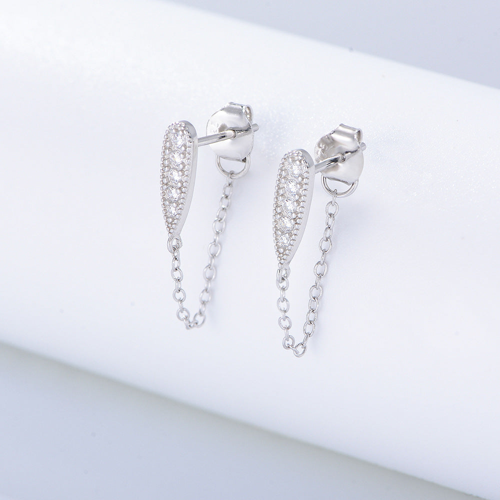 S925 Sterling Silver Earrings Sense Chain Fringed Stud Earrings,