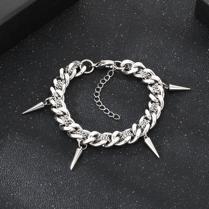 Rock Laminated Cuban Chain – Hip Hop Rivets With Extension Chain Titanium Steel Men's Bracelet