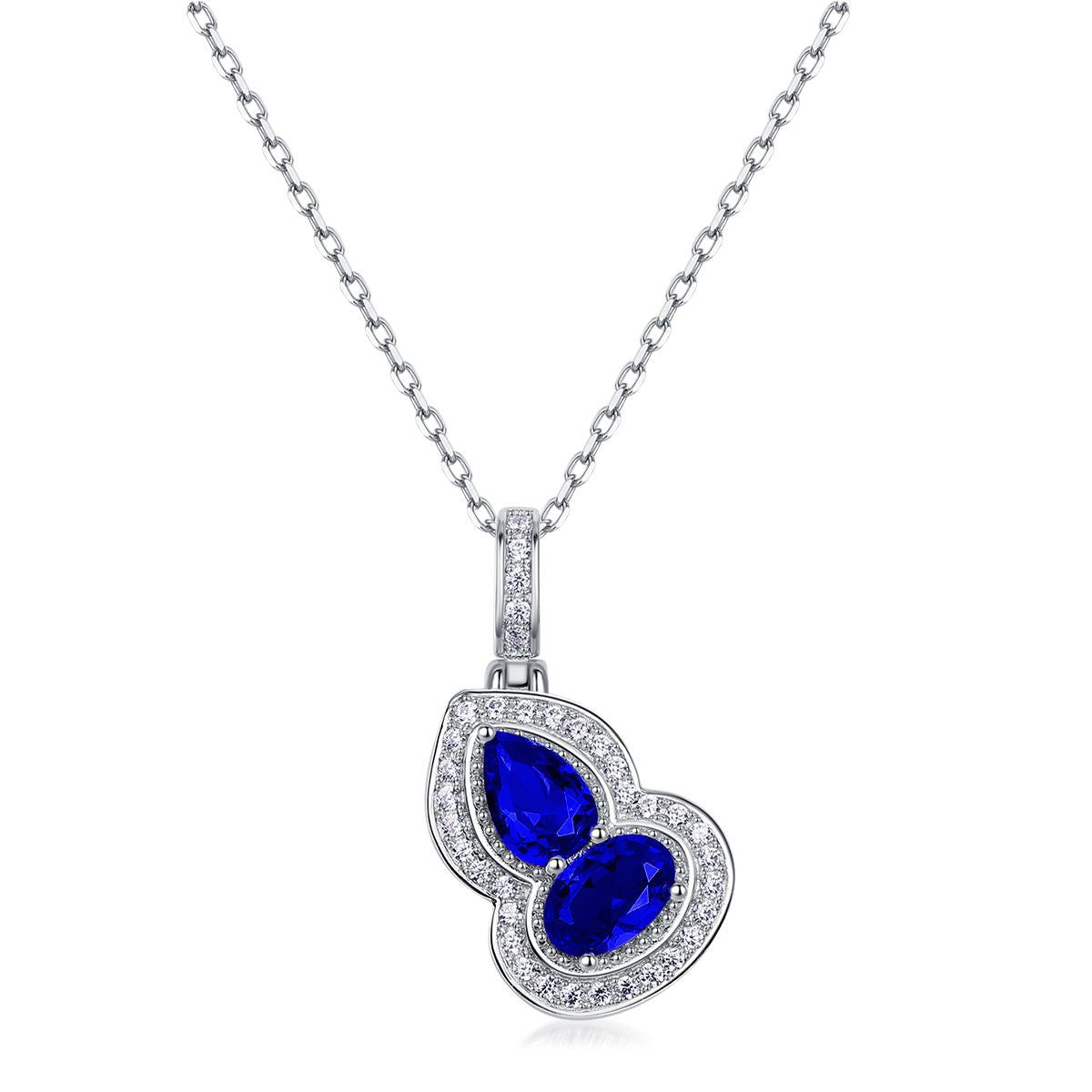 S925 Sterling Silver Lab-Grown Gemstone Gourd Pendant Necklace