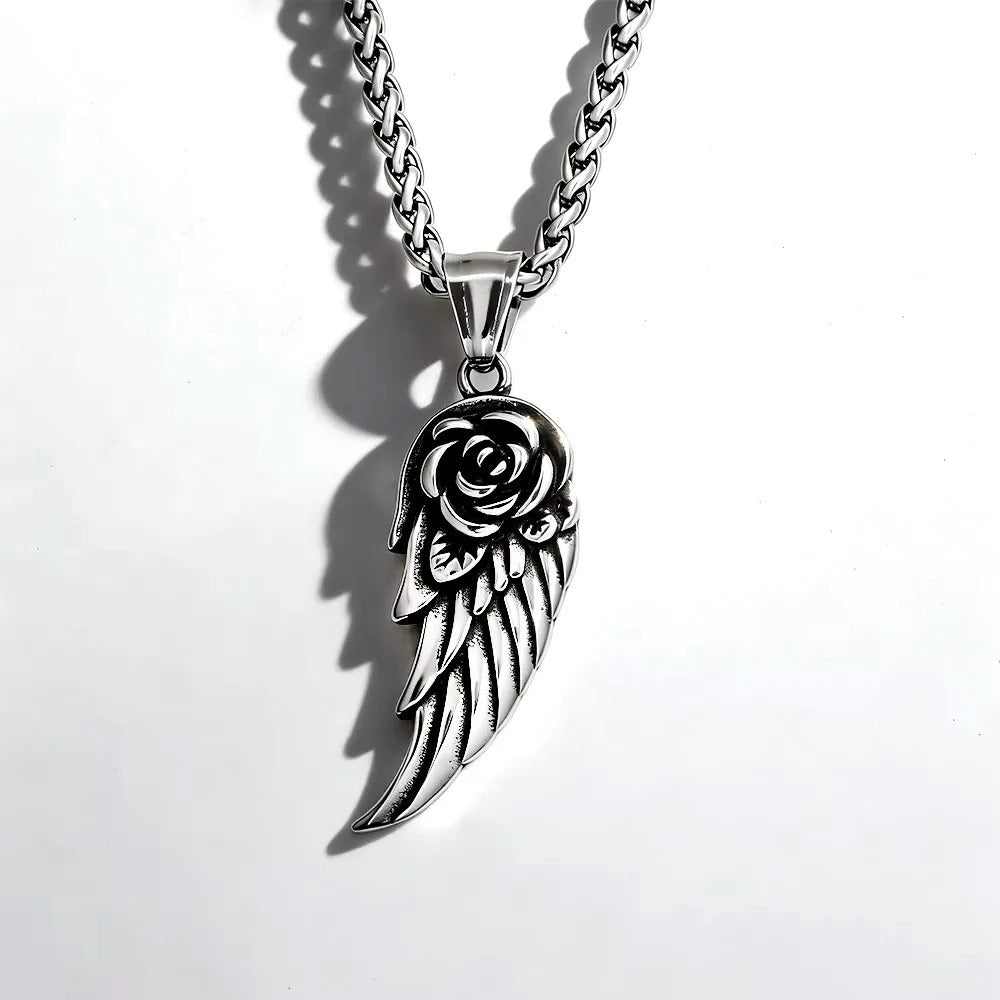 Rose Feather Stainless Steel Men's Pendant Necklace
