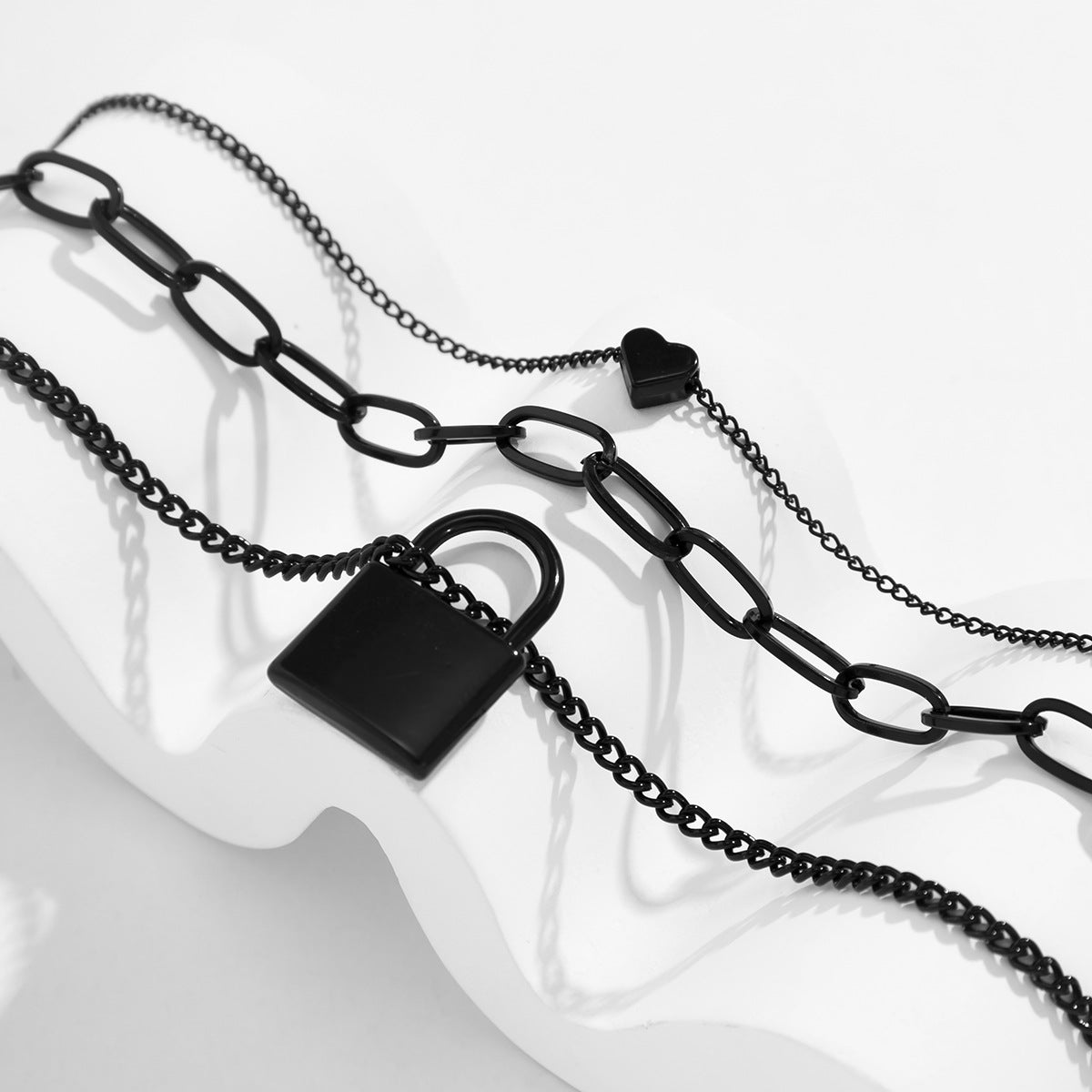 Punk Cross Heart Lock Layered Necklace