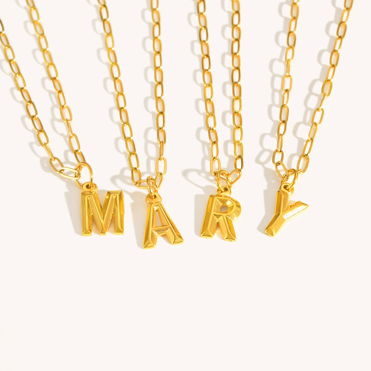 Stainless Steel Small Square Chain – Three-Dimensional Letter Necklace – Gold