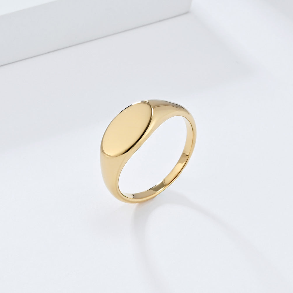Planderful Everyday Genie Light-Sensitive Titanium Steel Ring For Women Minimal Oval Seal Jewelry Size 5-10