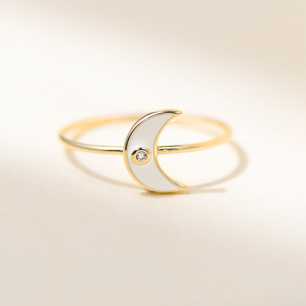 Planderful S925 Sterling Silver Epoxy Moon Ring For Women Minimal Style Everyday Jewelry