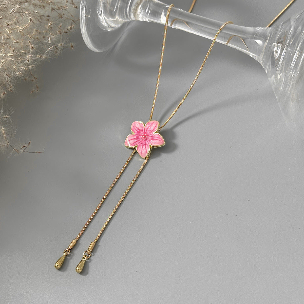 Pastoral Color Dripping Flower Pendant Necklace Adjustable Snake Bone Chain
