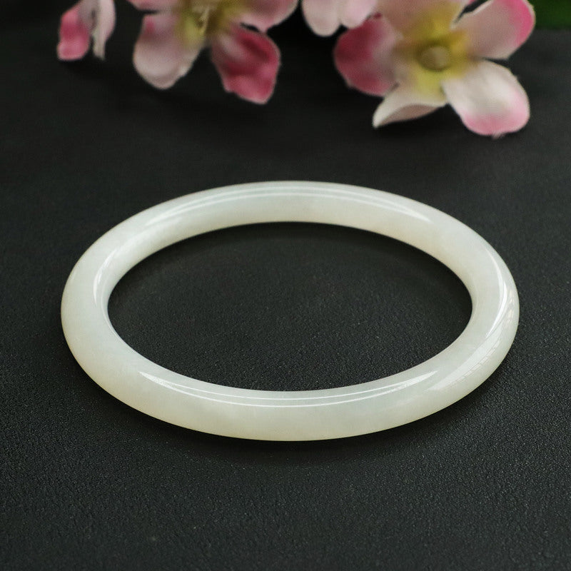 White Hetian Jade Slim Round Bangle