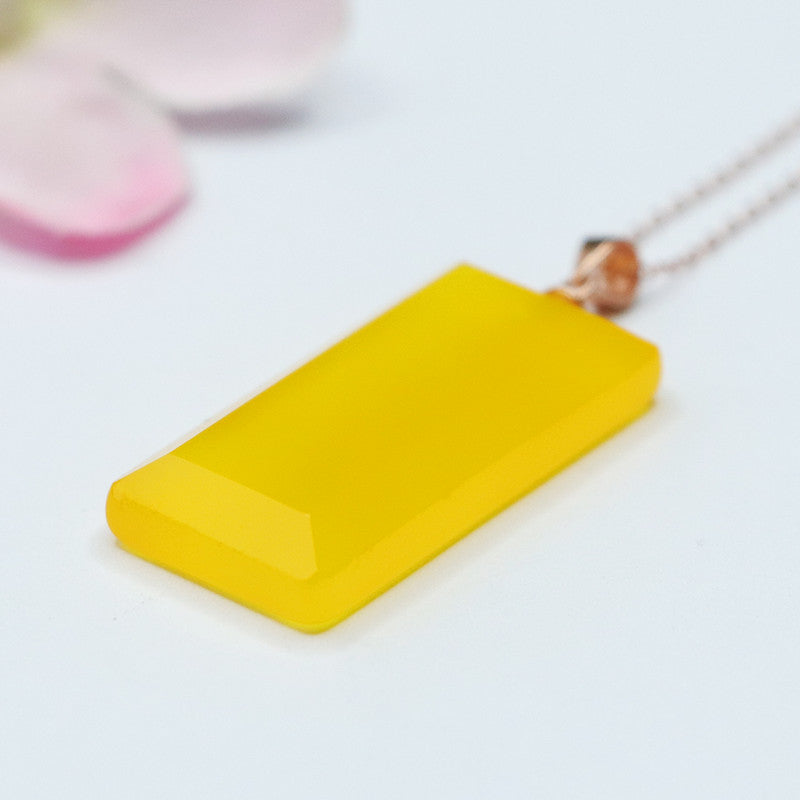 Yellow Chalcedony Square Peace Plaque Silver Pendant — No Chain