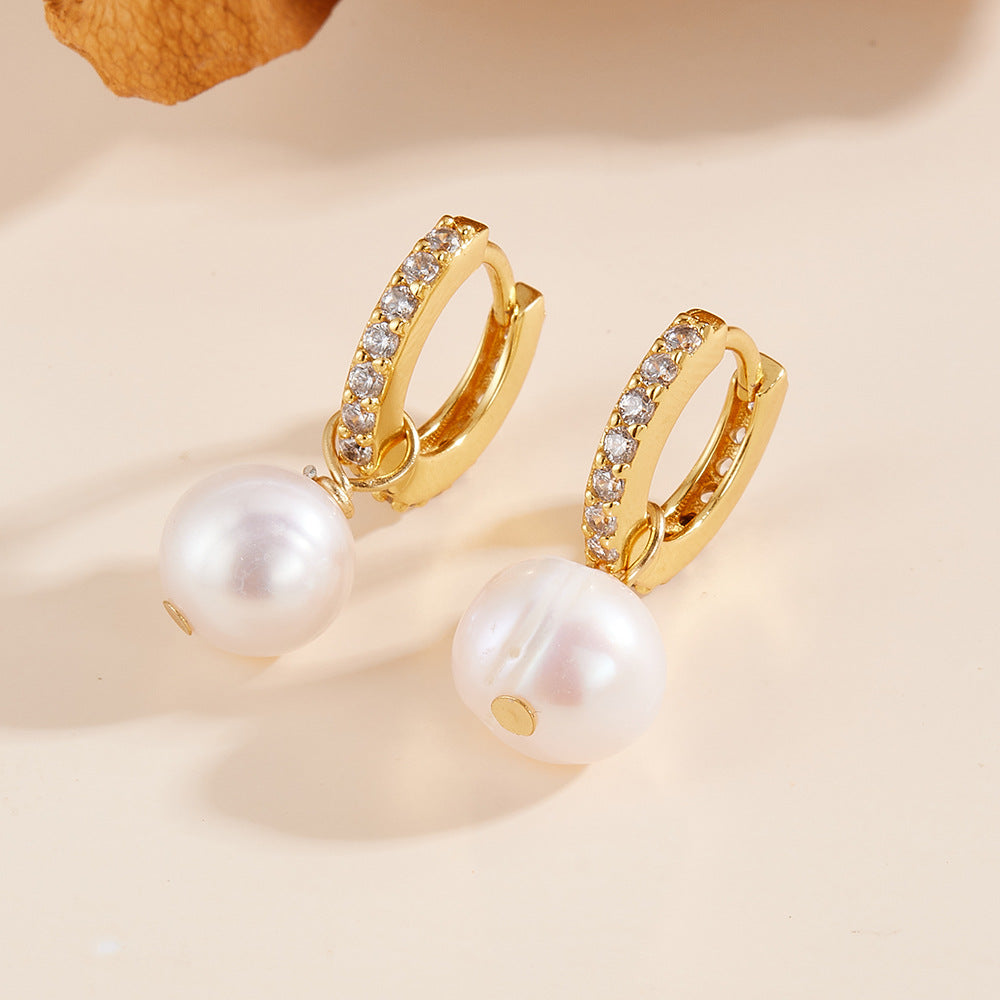 South Korea'S Ear Buckle Retro Natural Pearl Earrings 925 Sterling Silver Earrings