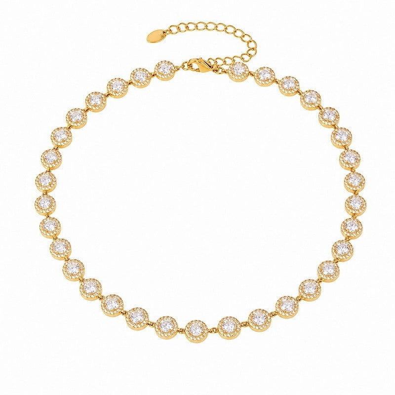Light Color Zircon Ball Necklace, Court Style, Collarbone Chain, Stainless