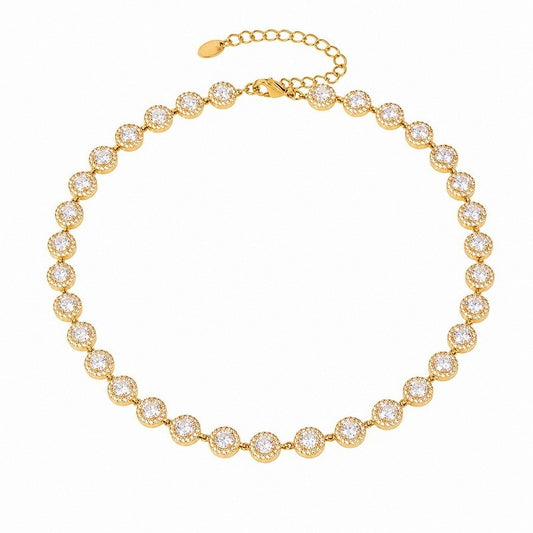 Light Color Zircon Ball Necklace, Court Style, Collarbone Chain, Stainless