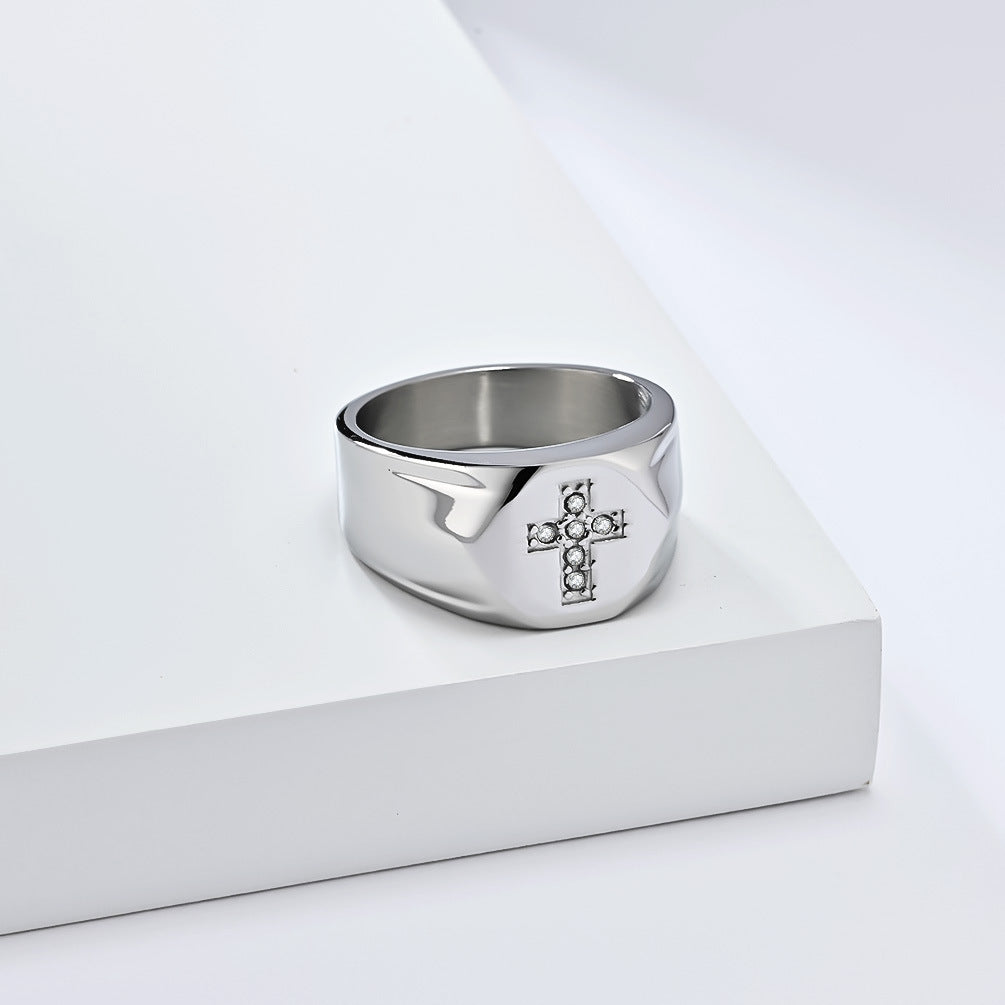 Cross Ring Titanium Steel Inlaid Zircon Unisex Retro Religious Protection Jewelry From Planderful Everyday Genie