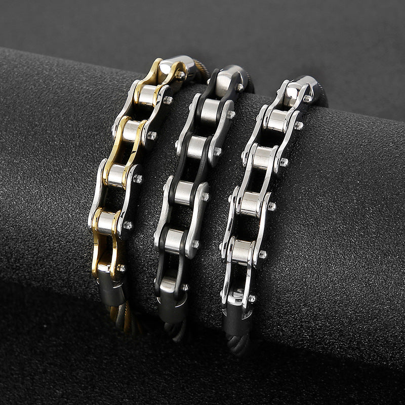 Personalized Stainless Steel Punk Bracelet with Locomotive Chain for Men and Women