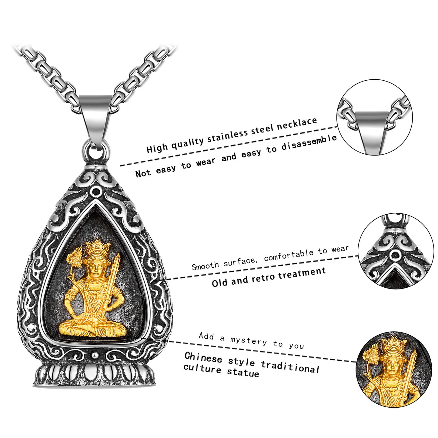 Steel Necklace - Elegant Buddhist Pendant Gift For Boyfriend