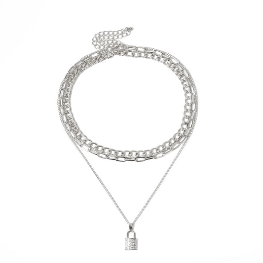 Layered Lock Pendant Necklace with a Retro Punk Twist