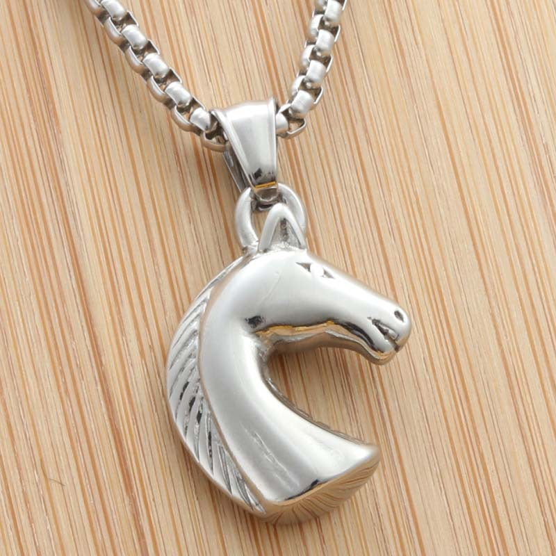 Personalized Punk Horse Necklace in Titanium Steel - Retro Trendy Pendant for Men by Planderful
