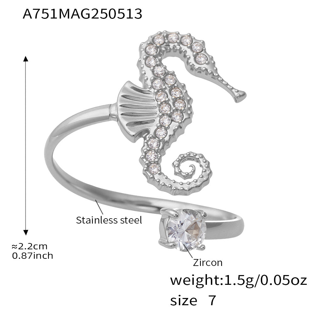Planderful Zircon Open Marine Life Ring Women Seahorse