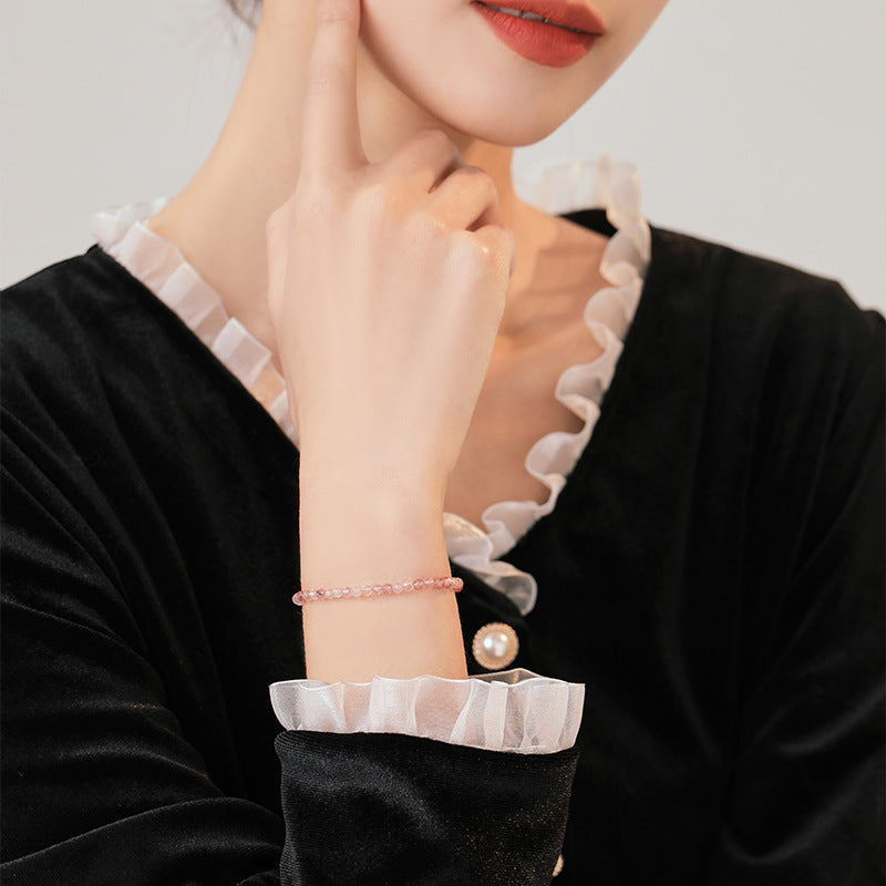 Pink Crystal Fortune Bracelet with Sterling Silver Needle