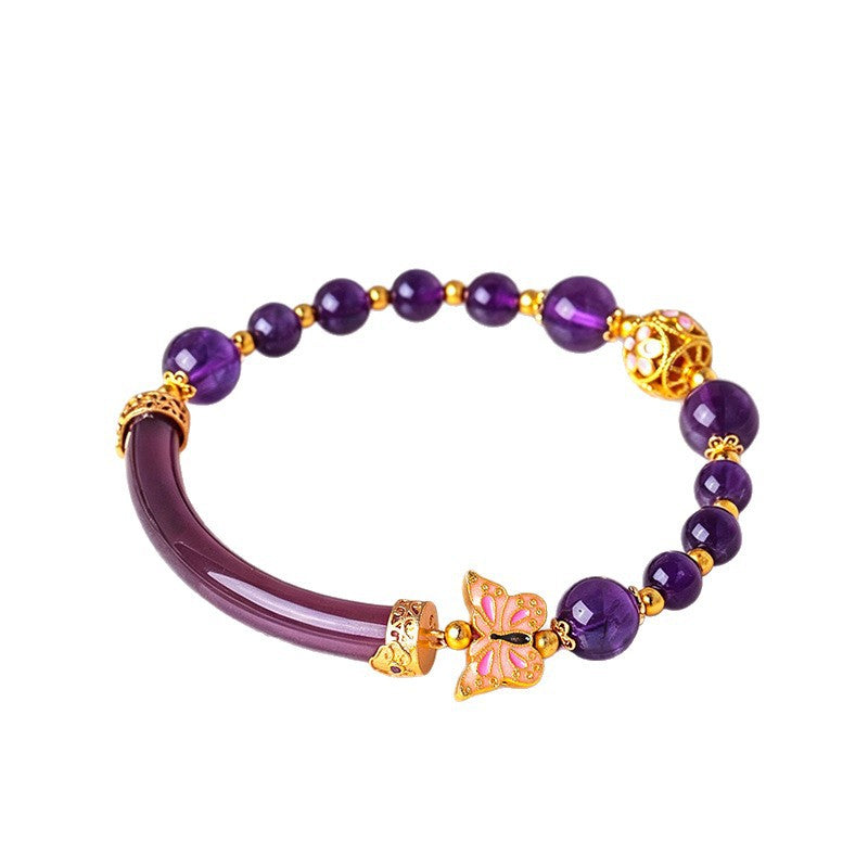 Amethyst Agate Crystal Butterfly Bracelet