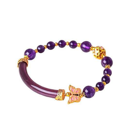 Amethyst Agate Crystal Butterfly Bracelet