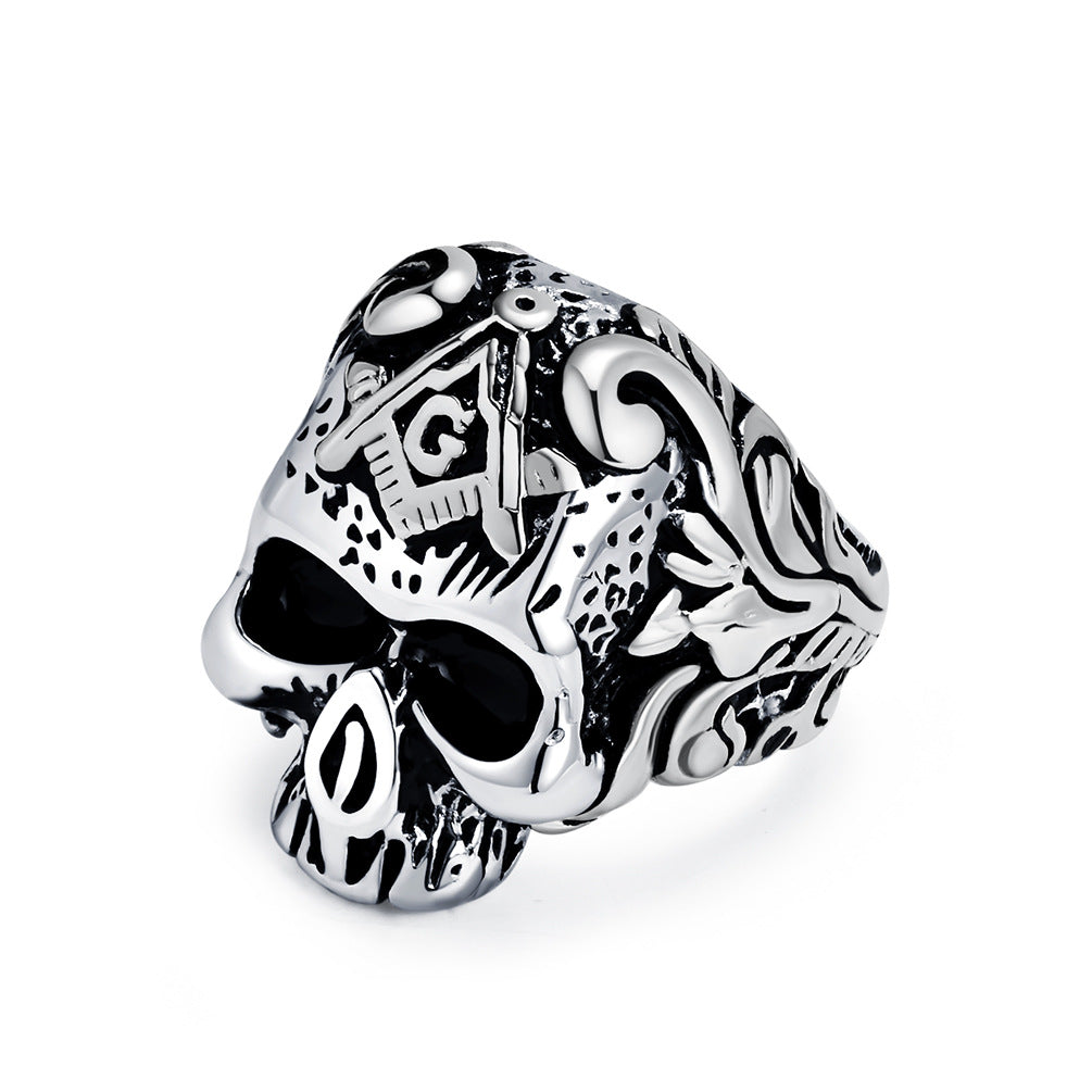 Skull Freemasonry Stainless Steel Ring Men's Fraternity