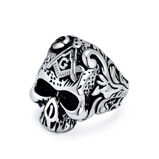 Skull Freemasonry Stainless Steel Ring Men's Fraternity
