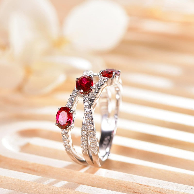 Jewelry New S925 Silver European and American Ruby Ring