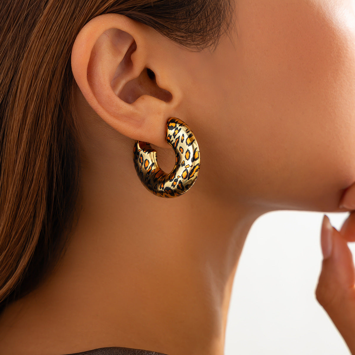 Planderful Resin Geometric Earrings C Shaped With Leopard Print Water Drop For Women Bold Chic Statement