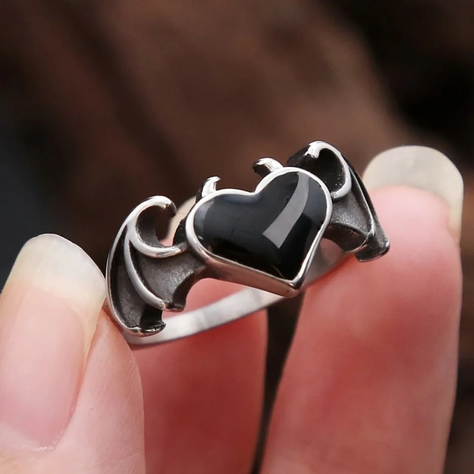 Vintage Angel Heart Stainless Steel Men's Ring