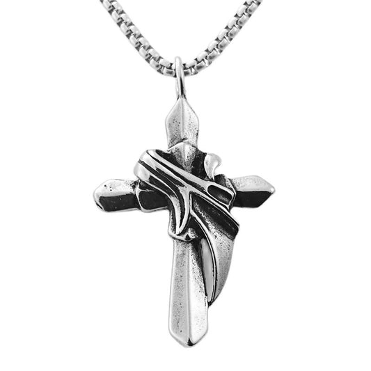 Punk-Inspired Titanium Steel Cross Pendant Necklace for Men – Retro Trendy Design
