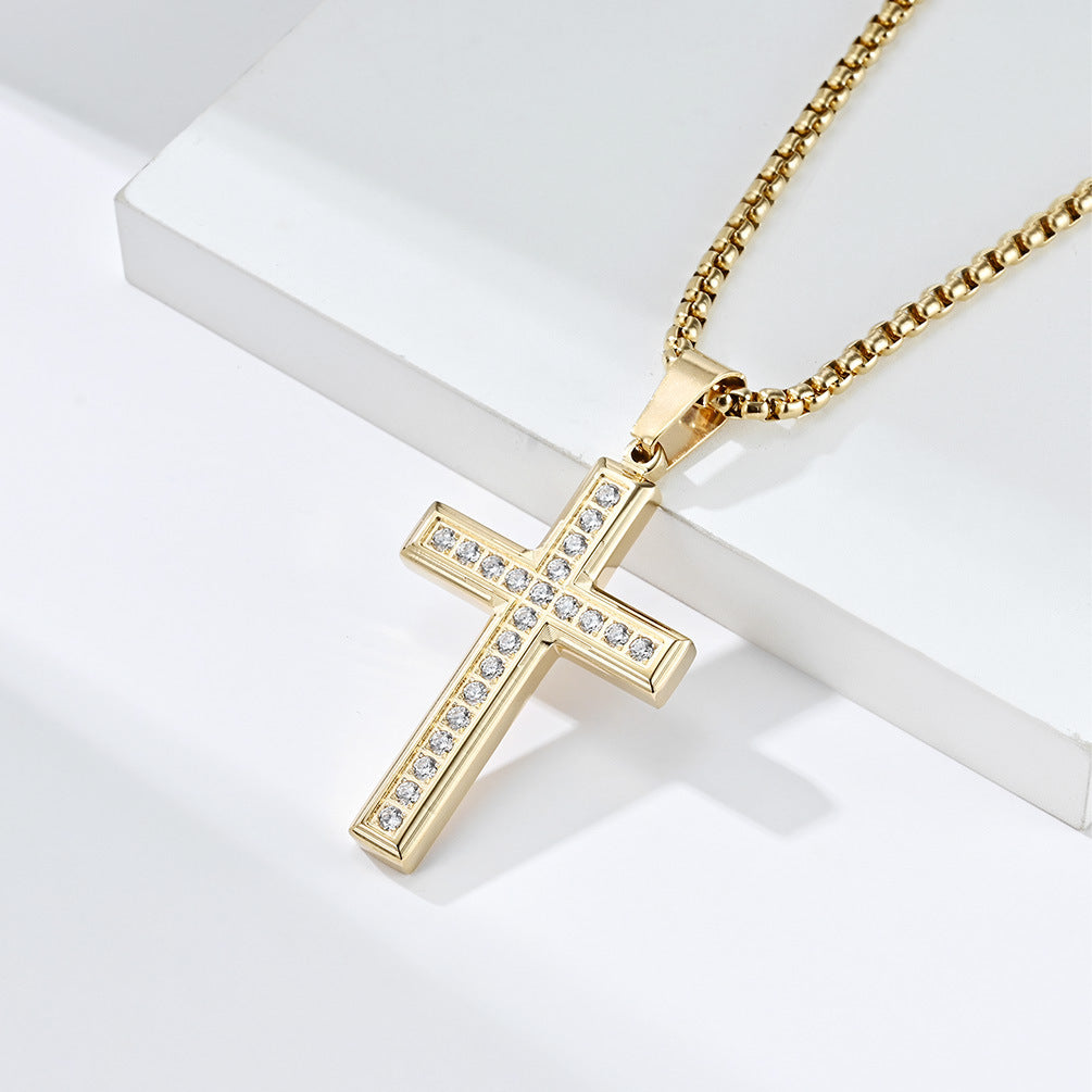 Cross-Border Amazon Titanium Steel Zircon Cross Pendant for Men