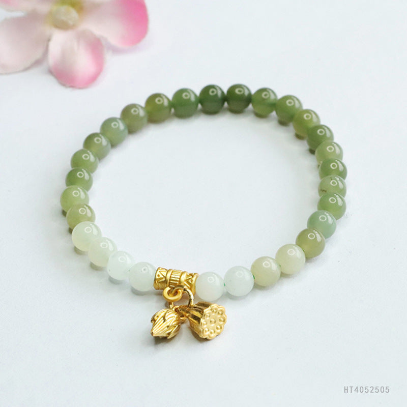 Gradient Qingshui Hetian Jade Lotus Bracelet