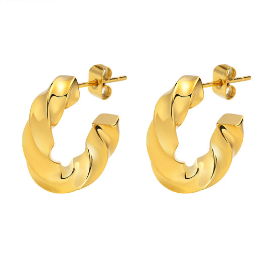 Stainless Steel Twist C-Earrings Gold Women's Trinkets