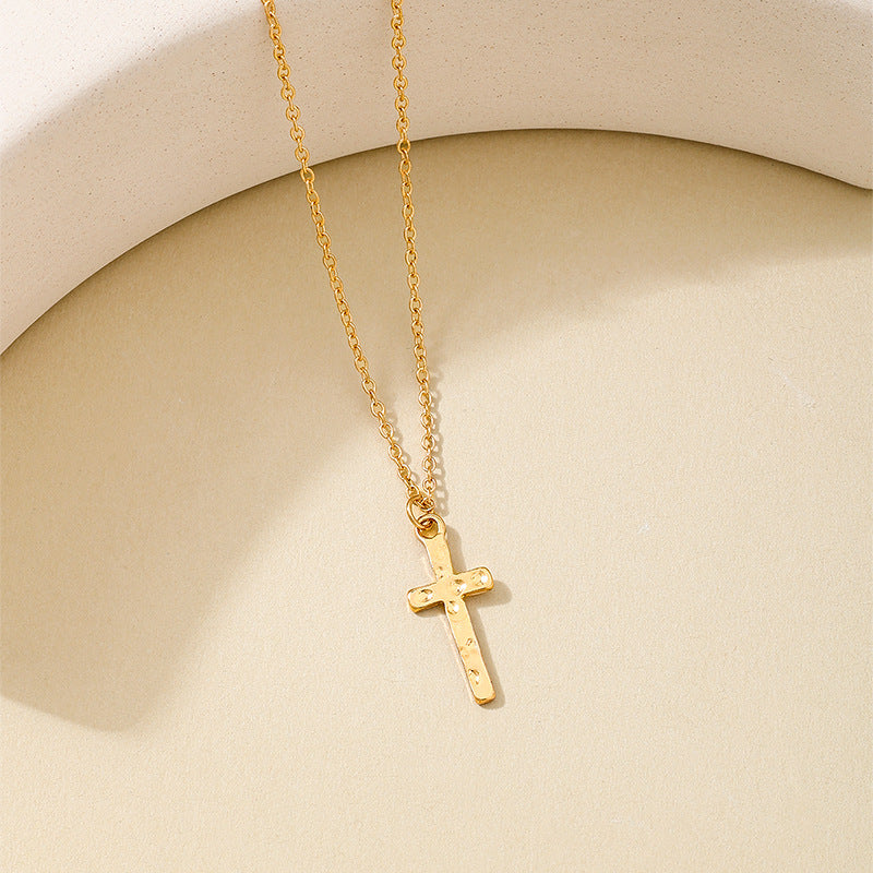 Planderful Vienna Verve Necklace – Stylish Simple Design with Gold Textured Cross Pendant