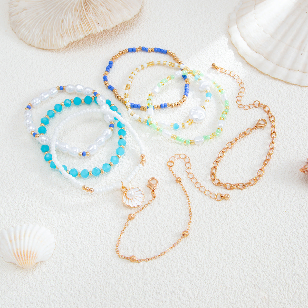 Imitation Pearl Beaded Bracelet Multi Layer Scallop Design Holiday Style By Planderful Vienna Verve For Women