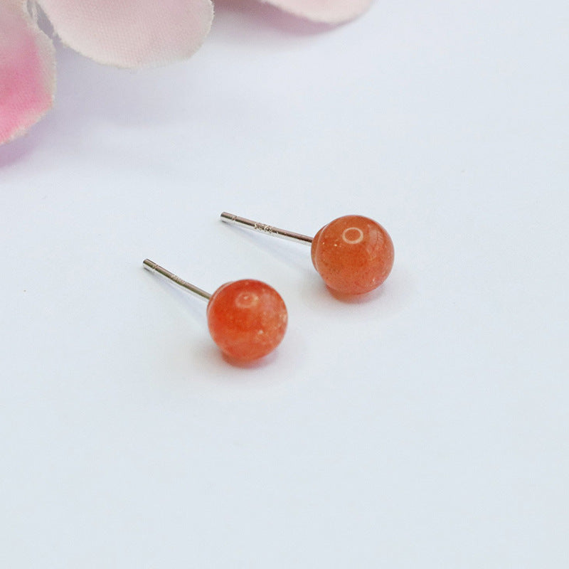 Golden Sunstone Bead 925 Silver Stud Earrings